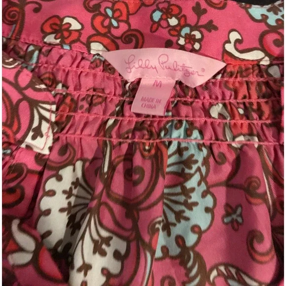 Lilly Pulitzer Elsa Hotty Pink Ring My Chime Silk Top - Size Medium - Picture 7 of 12